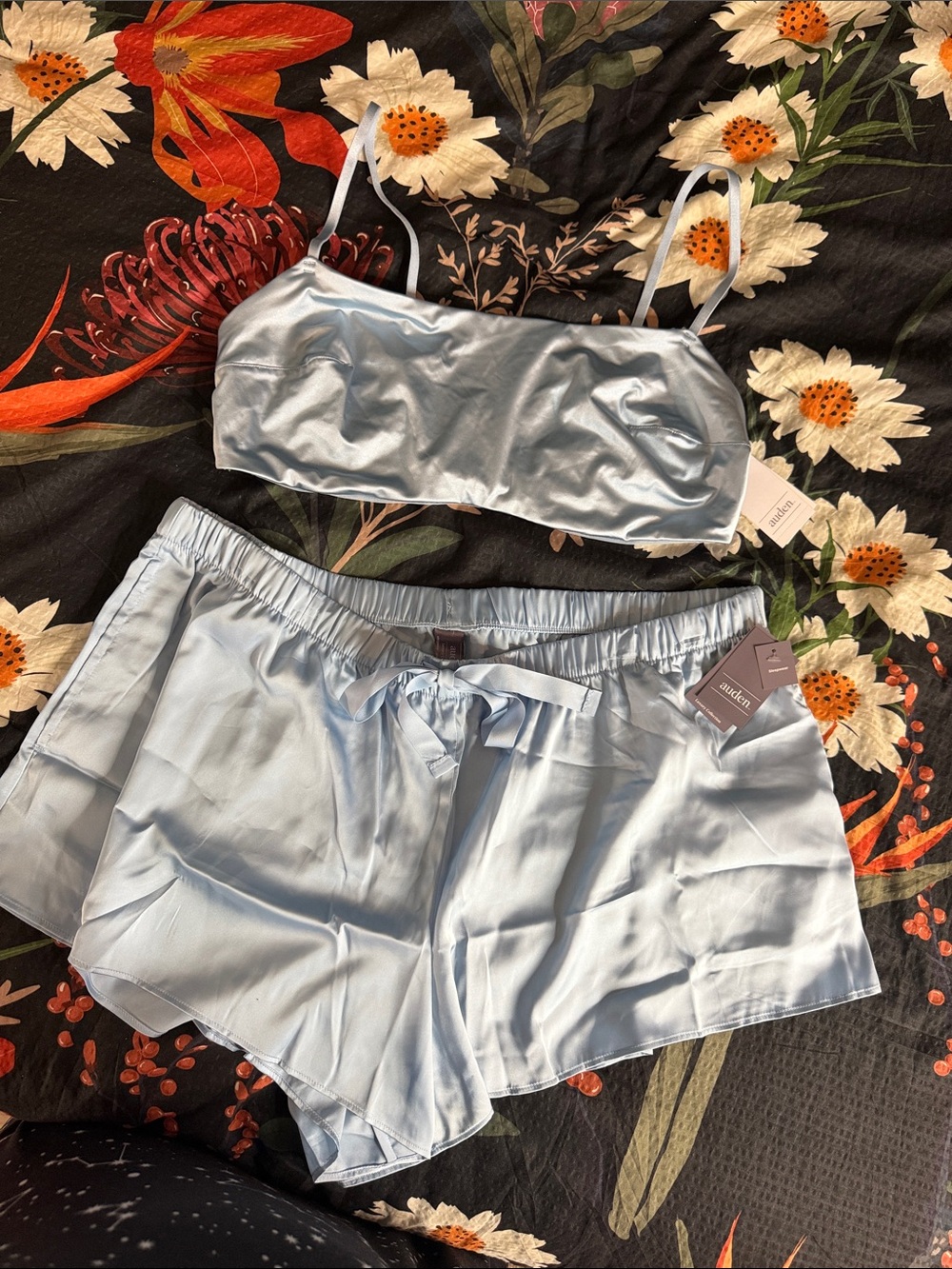 Auden Baby Blue Satin Bralette & Shorts Sleep Set XXL